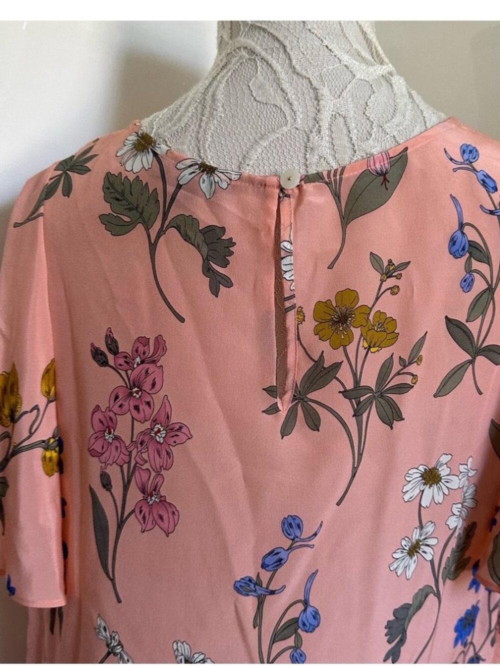 J Crew Silk Flutter Sleeve Floral Top in Botanical Print Melon Plus sz 3X - Picture 11 of 14